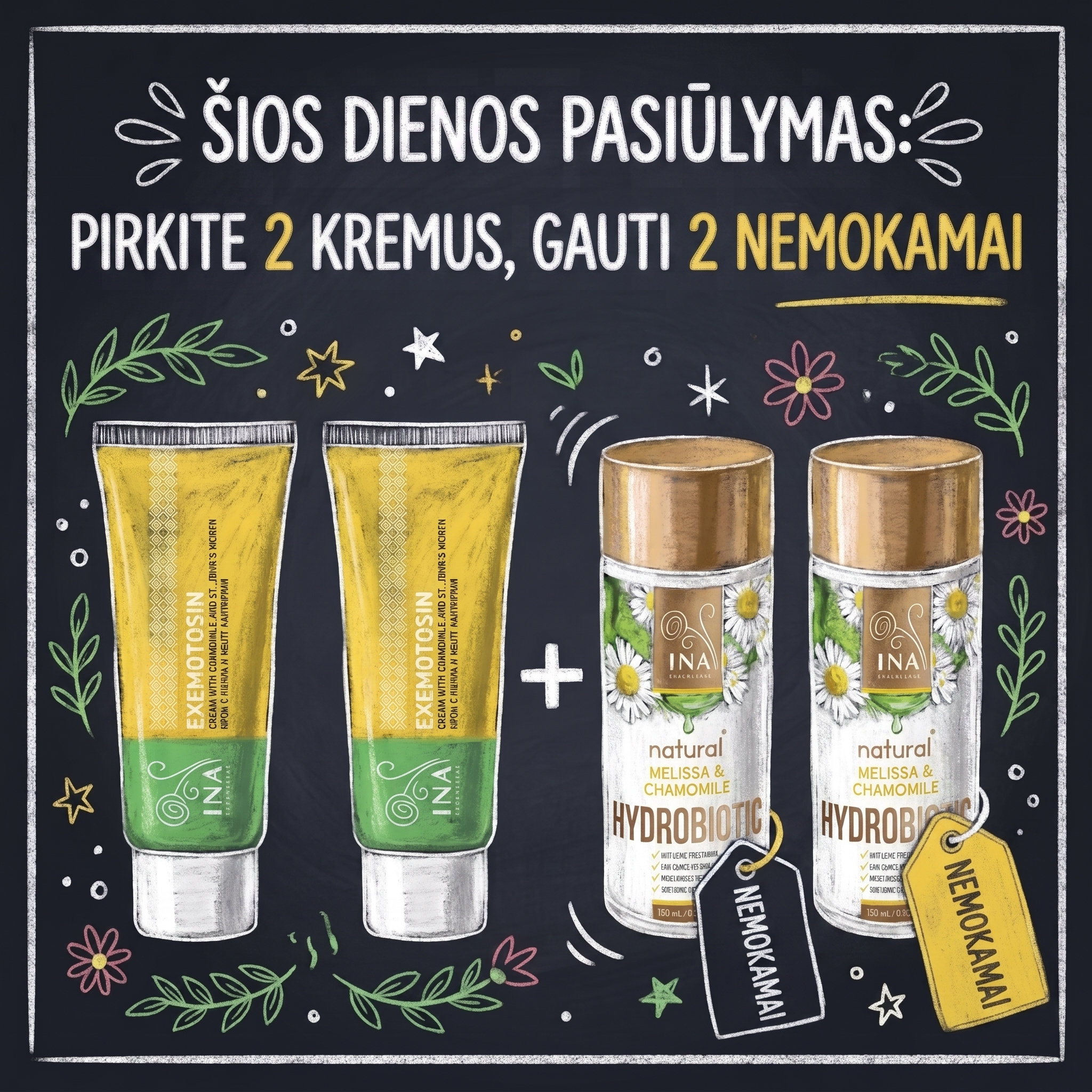 Šeimos Organinė Kosmetika - InaEssentials.lt Facebook ad: Perki 2, gauni 2 dovanų