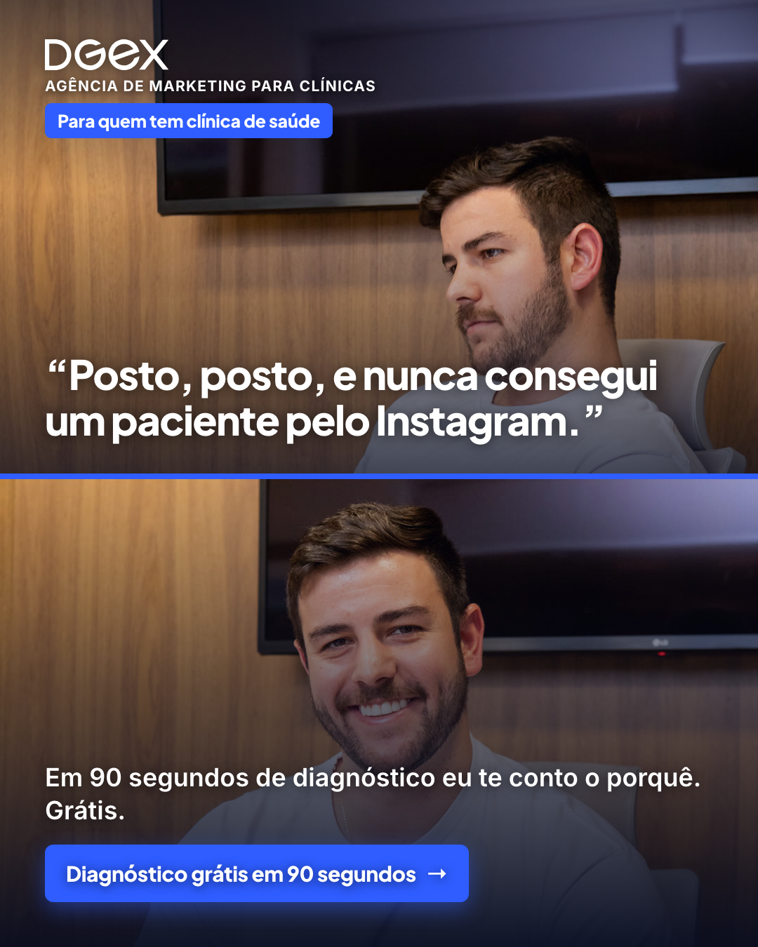 DGEX Company Facebook ad: Posta e não vem paciente? Em 90 segundos a gente te conta…