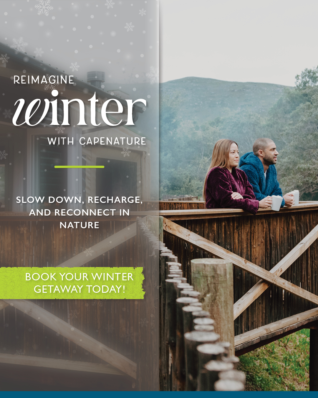 Kfm 94.5 Facebook ad: Swap busy weekends for cosy cabins, misty mornings…