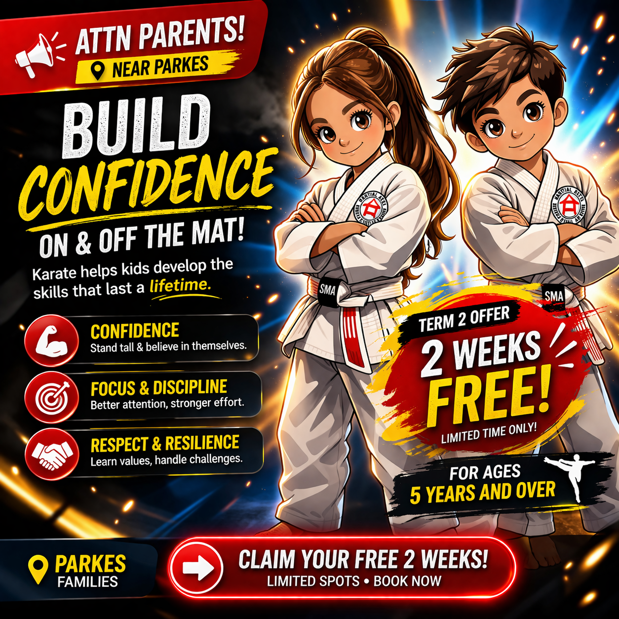 Kumiai Ryu Parkes Facebook ad: Try 2 FREE weeks of Kids Karate- Parkes