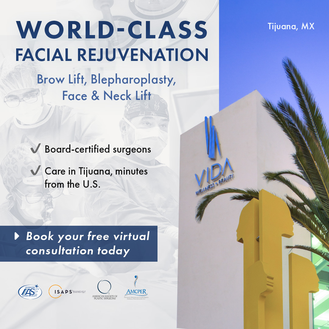 VIDA Plastic Surgery Center Facebook ad: Deep Plane Facelift Expert, Minutes from San Diego