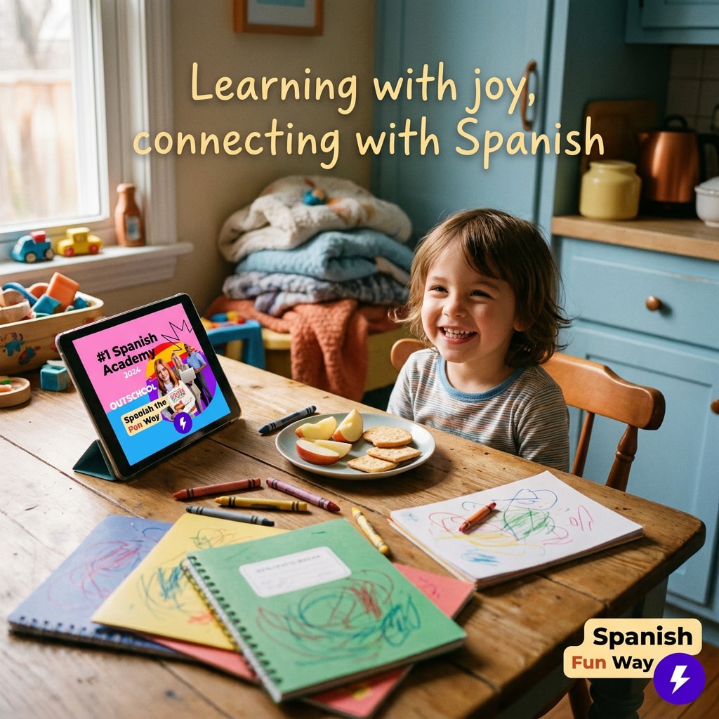 Spanish.Education Facebook ad: Our engaging Spanish lessons foster joy and connection…