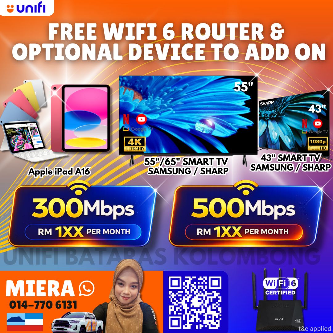 Unifi Kiosk Bataras Hypermarket Kolombong Facebook ad: PROMOSI TERBARU Unifi HOME FIBRE 2026