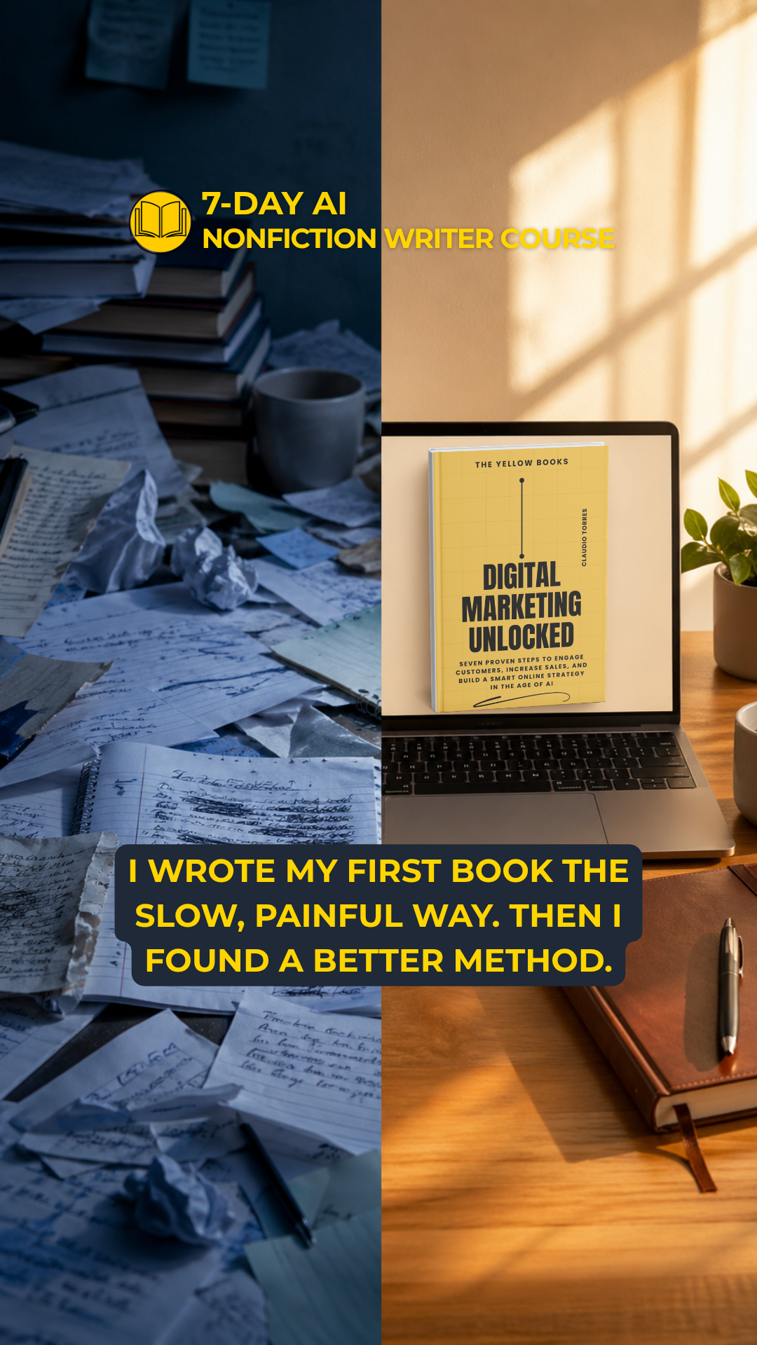 7 Day AI Writer Facebook ad: I wrote my first book the slow, painful way. Then I found…