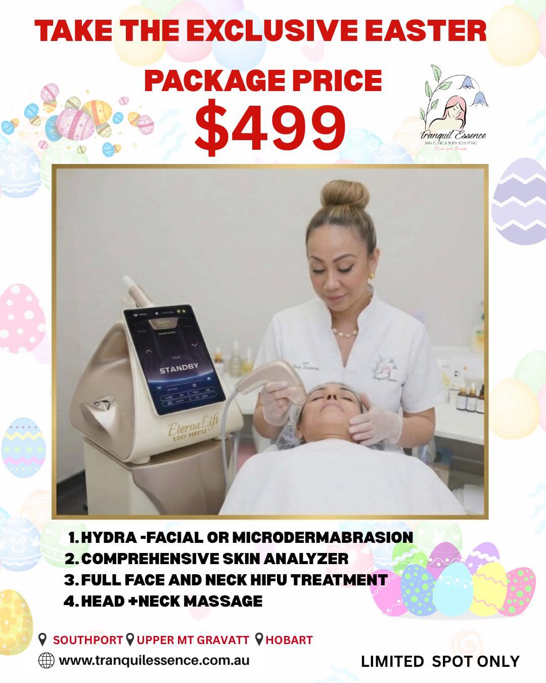 Tranquil Essence Skin Clinics Facebook ad: Early Easter Glow-Up Alert!