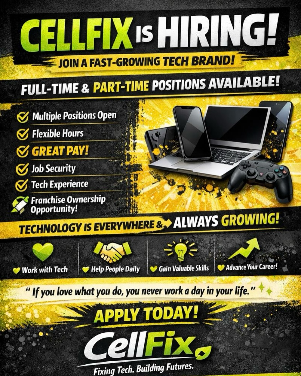 CellFix Stores Facebook ad: WE’RE HIRING, JOIN THE CELLFIX FAMILY!