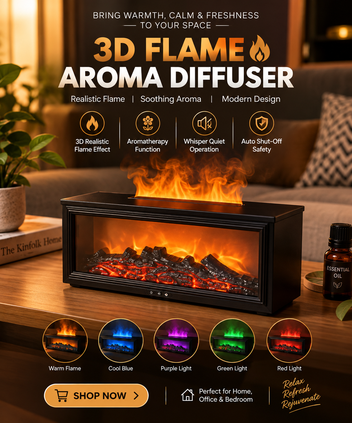 Primeaurashop Facebook ad: 3D Flame Effect + Aroma Mist | DANDIYA10: 10% OFF + Extra…