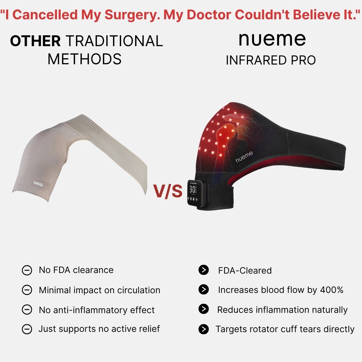 nueme Facebook ad: Not an LED brace. A medical-grade laser.