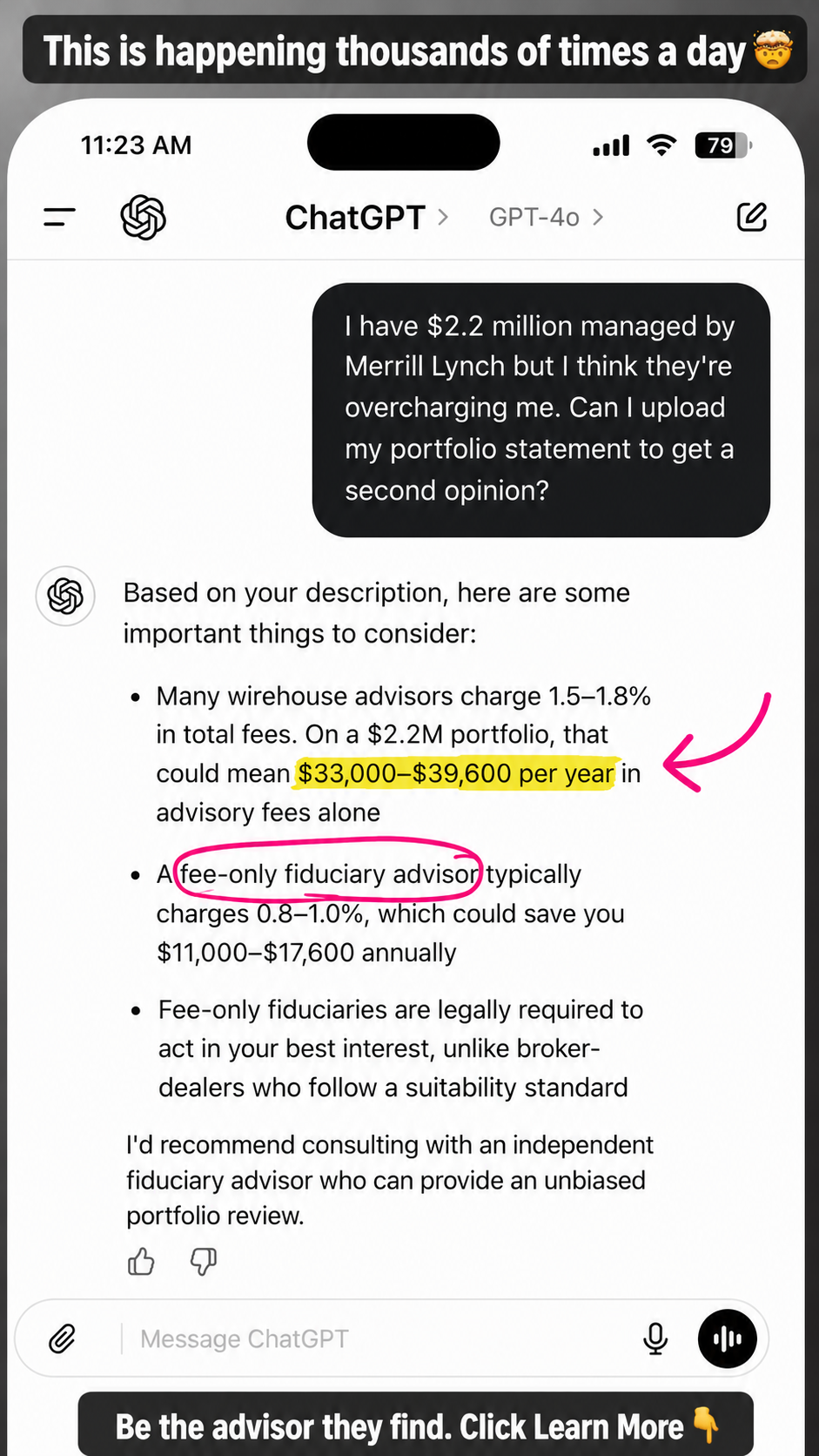 Advisor Jetpack Facebook ad: RIA + ChatGPT = $6M+ in AUM (Or it's free)