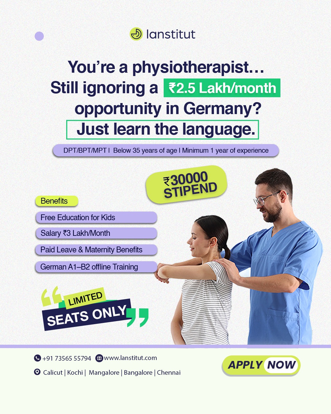 Lanstitut.Bangalore Facebook ad: Germany Needs Physiotherapists, Start Your Journey Now!