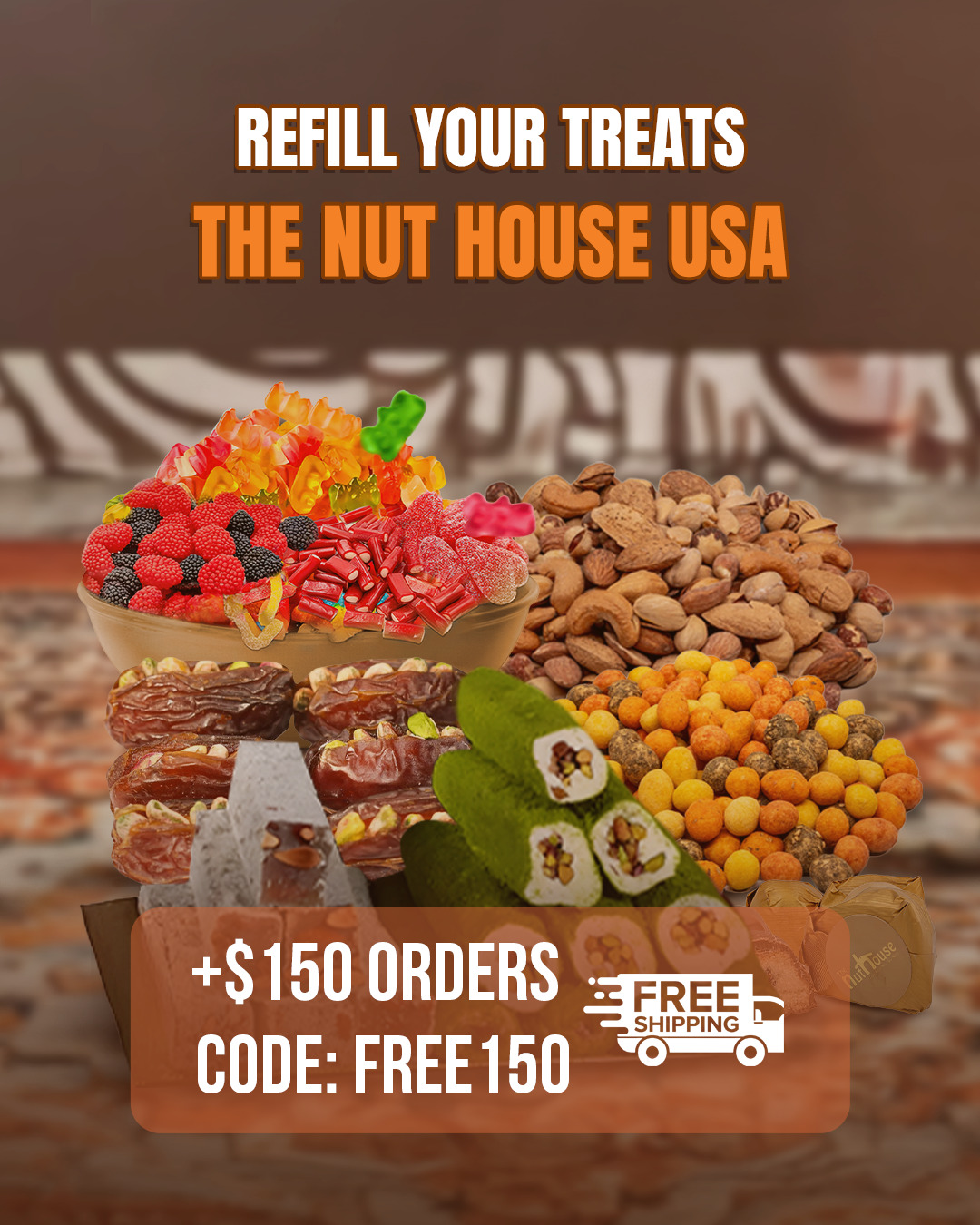 The Nut House USA بيت المكسرات Facebook ad: Free Shipping Code: Free150