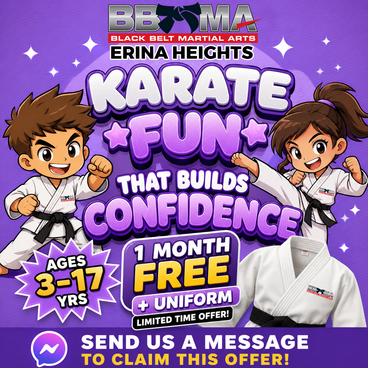 BBMA Erina Heights Facebook ad: KIDS KARATE, The Sport With MORE! FREE INTRO!