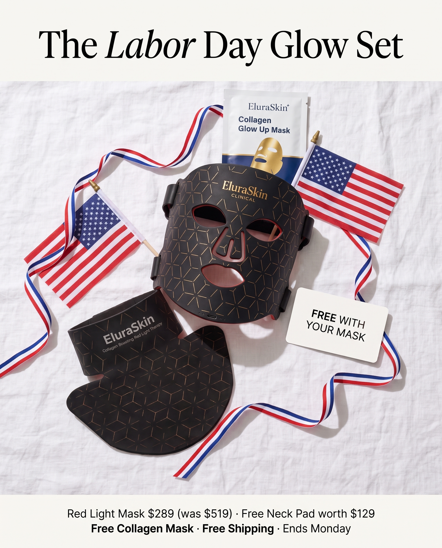 Elura Skin Facebook ad: Free $129 Neck Pad This Weekend