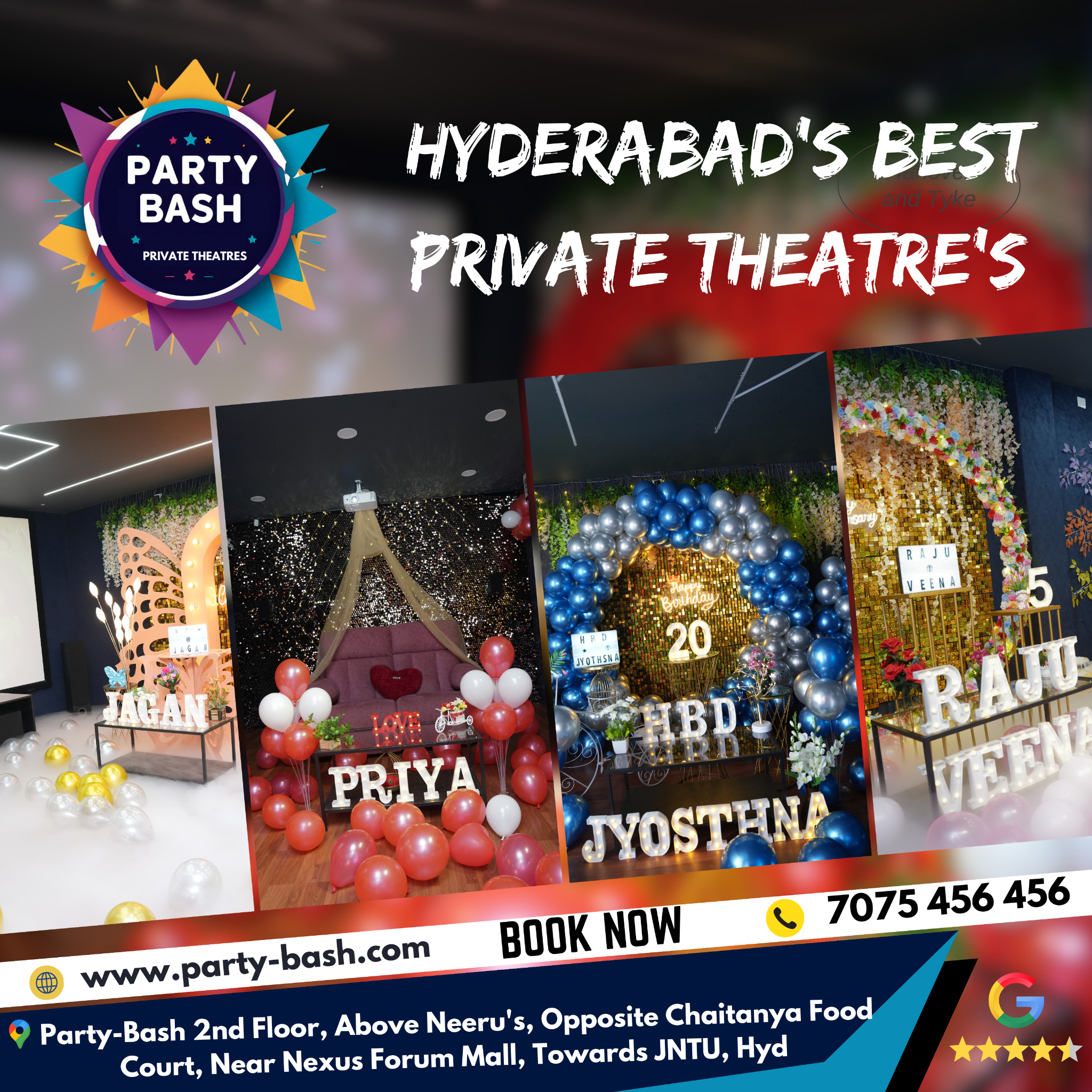 Party Bash - Private Theatres for Celebrations in Hyderabad Facebook ad