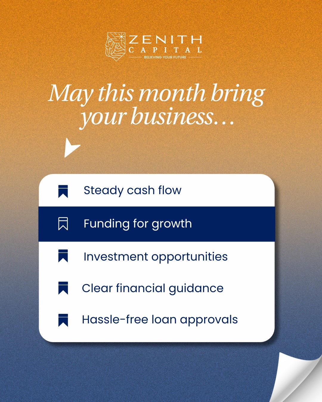 Zenith Capital Facebook ad: Zenith Capital Business Loan, Believing Your Future