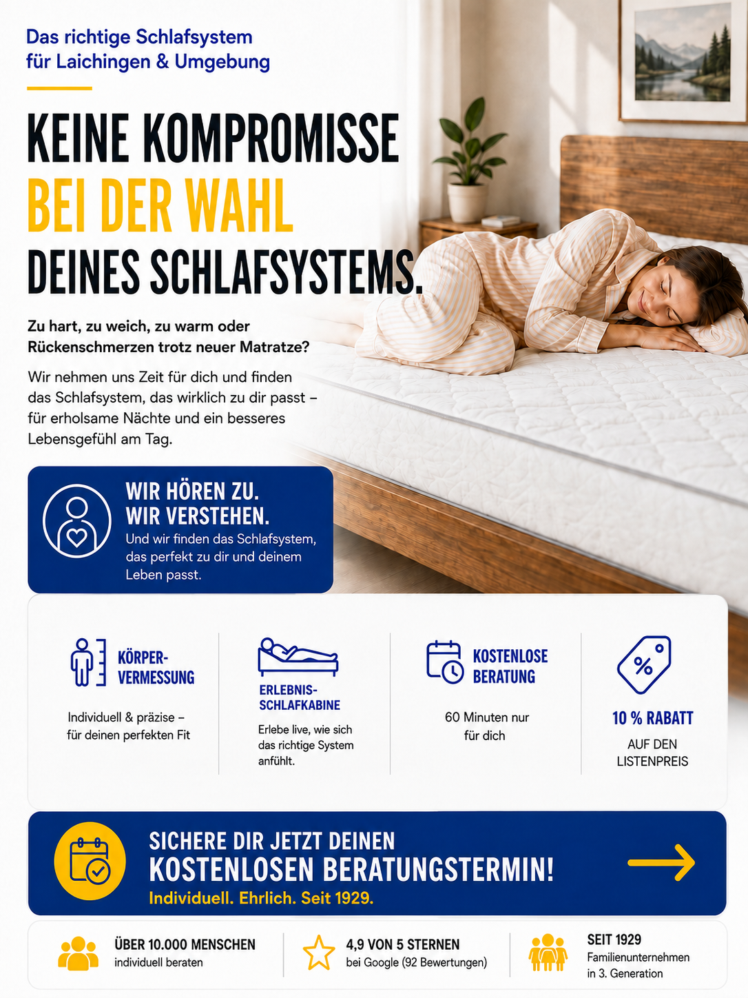 Betten-Striebel Laichingen Facebook ad: Rückenschmerzen trotz Schlaf?