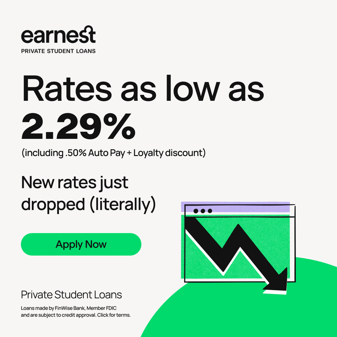 Earnest Facebook ad: Earnest student loan rates just dropped.