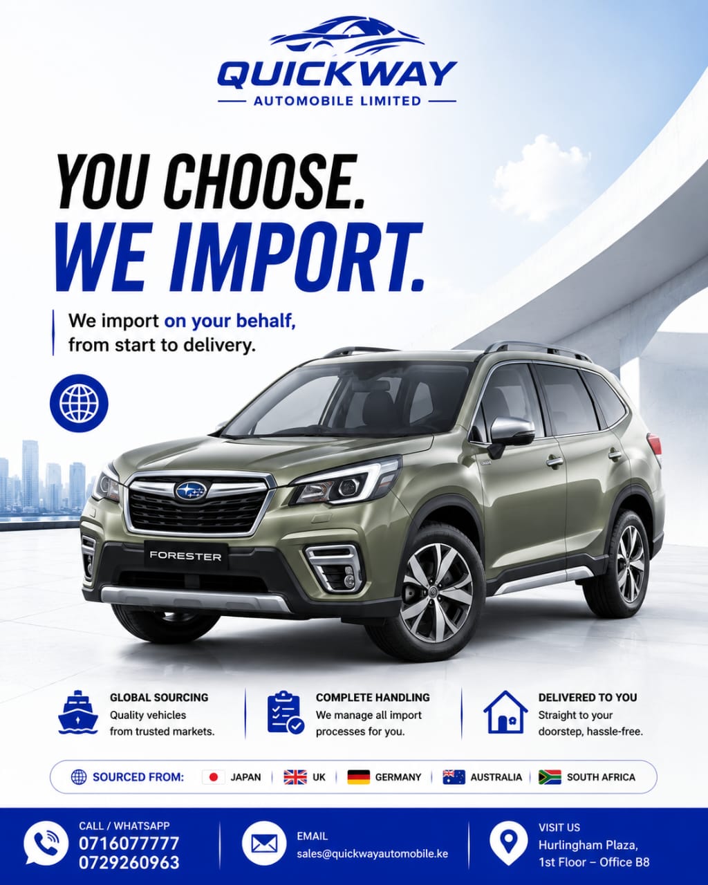 Quickway Automobile KE Facebook ad: Import the Reliable Subaru Forester Directly from Japan!