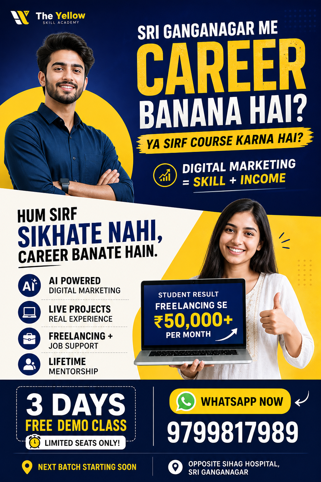 The Yellow Academy, A New Age Digital Marketing Institute, Sri Ganganagar Facebook ad: Chat with us