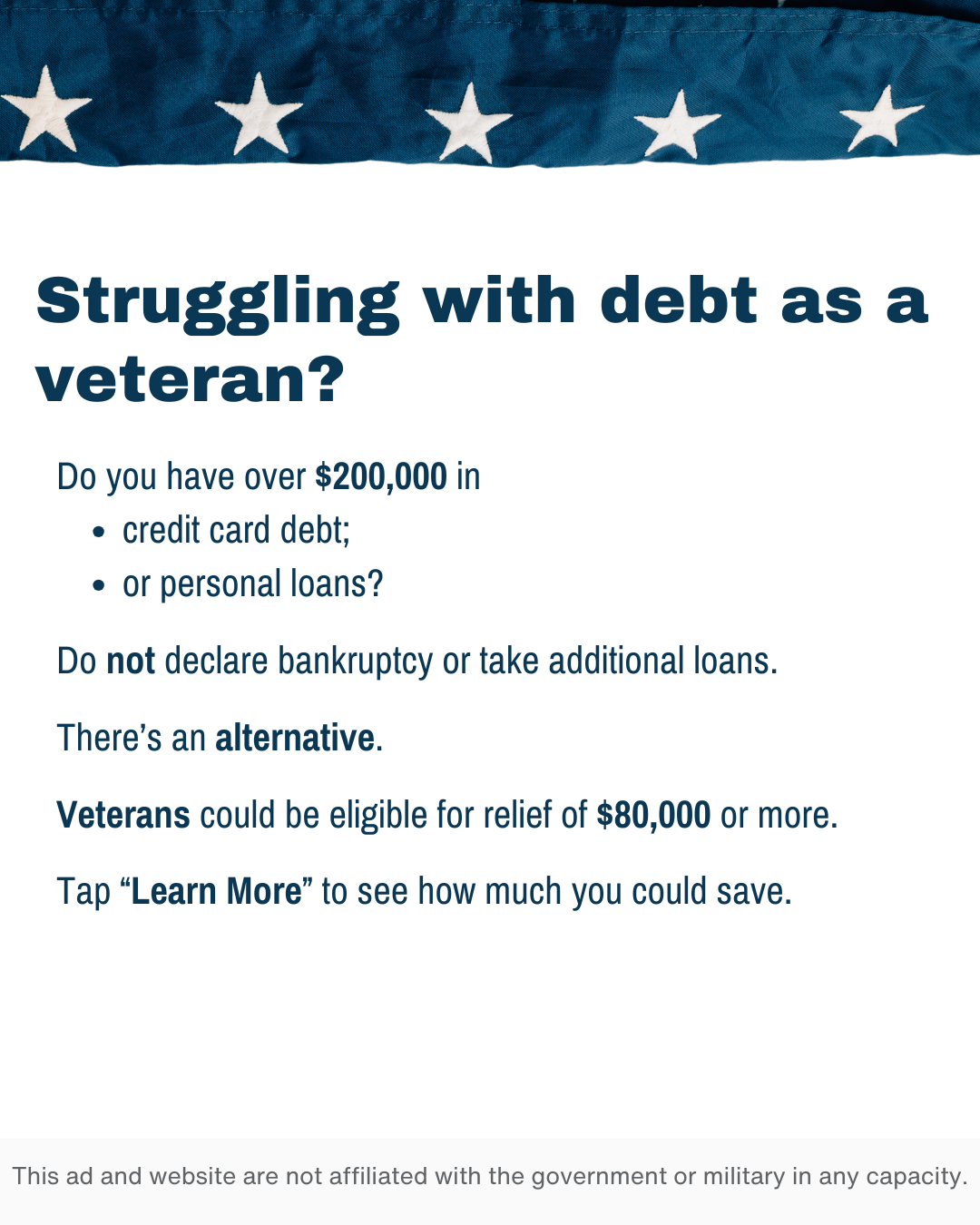 Veteran Debt Assistance Facebook ad