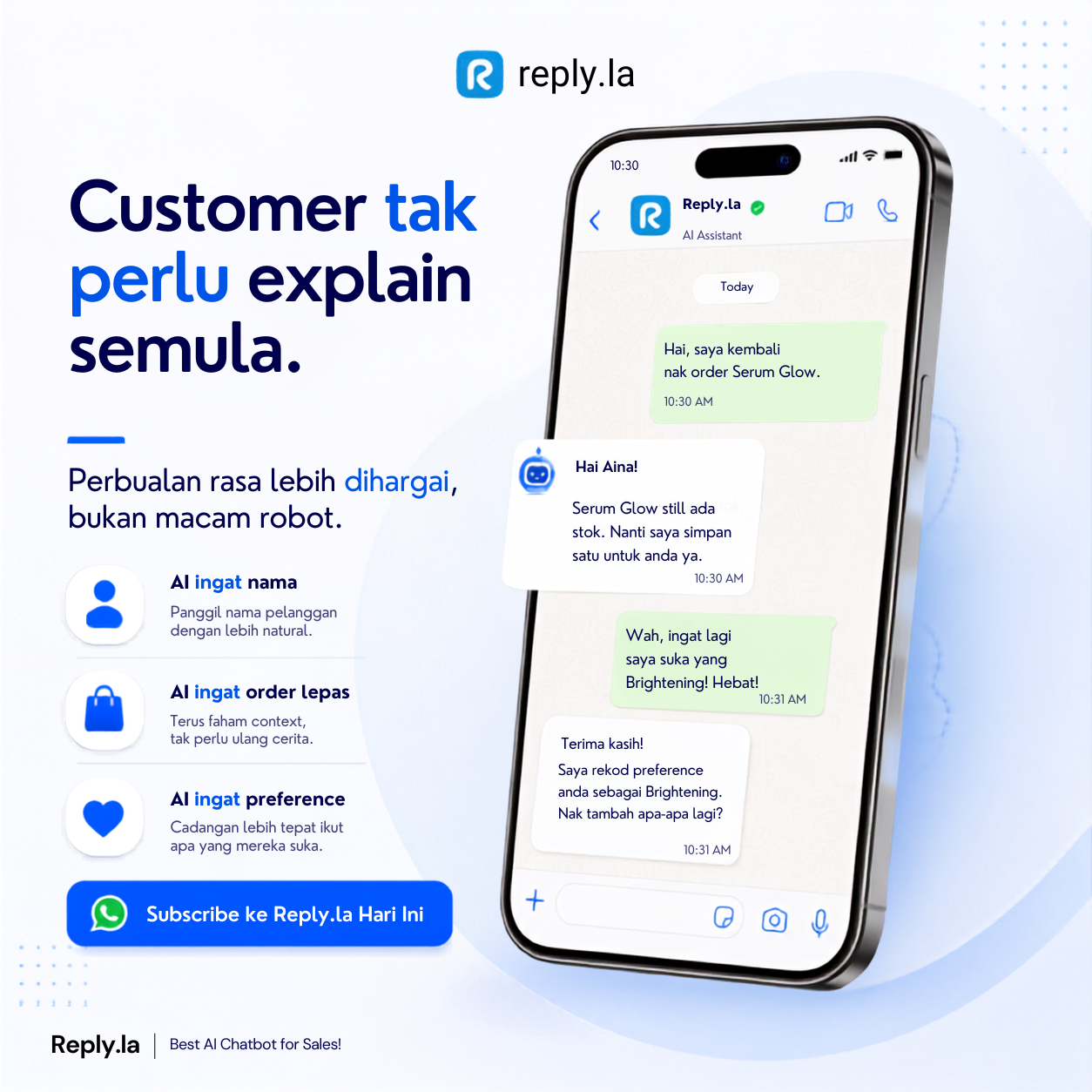 Reply.la Best AI Chatbot For Sales Facebook ad: 1000+ Bisnes Guna Chatbot AI Reply.la