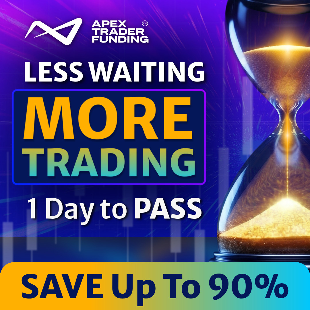 Apex Trader Funding Facebook ad: Don't Wait Weeks. Pass Your Evaluation in 1 Day.