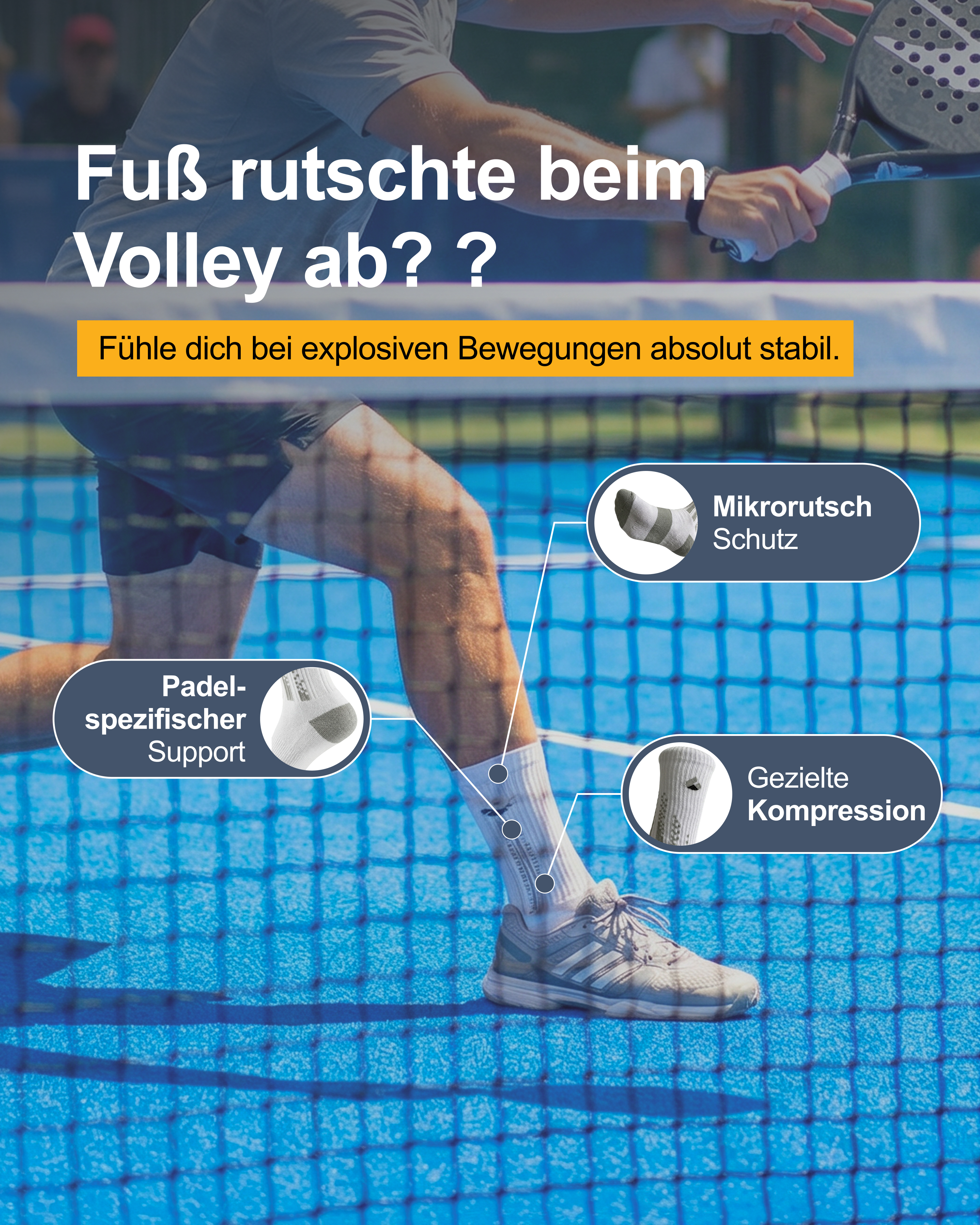 Active Rock Facebook ad: Padel Socken, Mikrorutschschutz, Anti-Blasen & Geruchsfrei