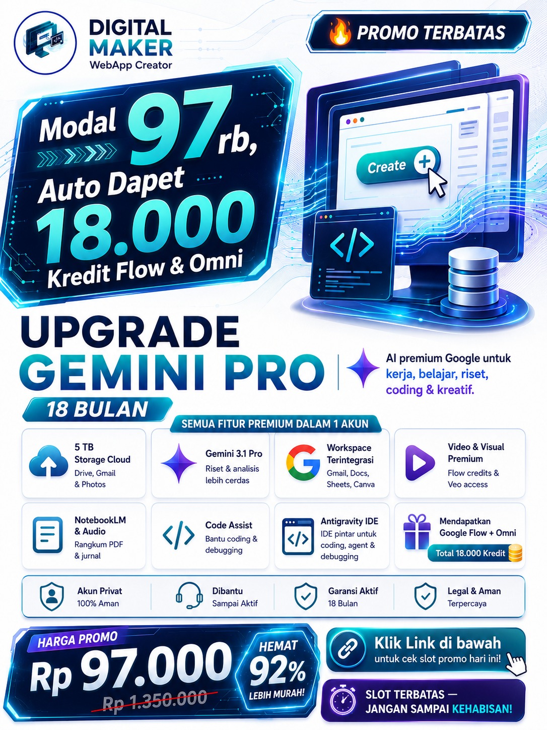 DigitalMakerr.id Facebook ad: Gemini Pro 18 Bulan, Cuma 97Rbu