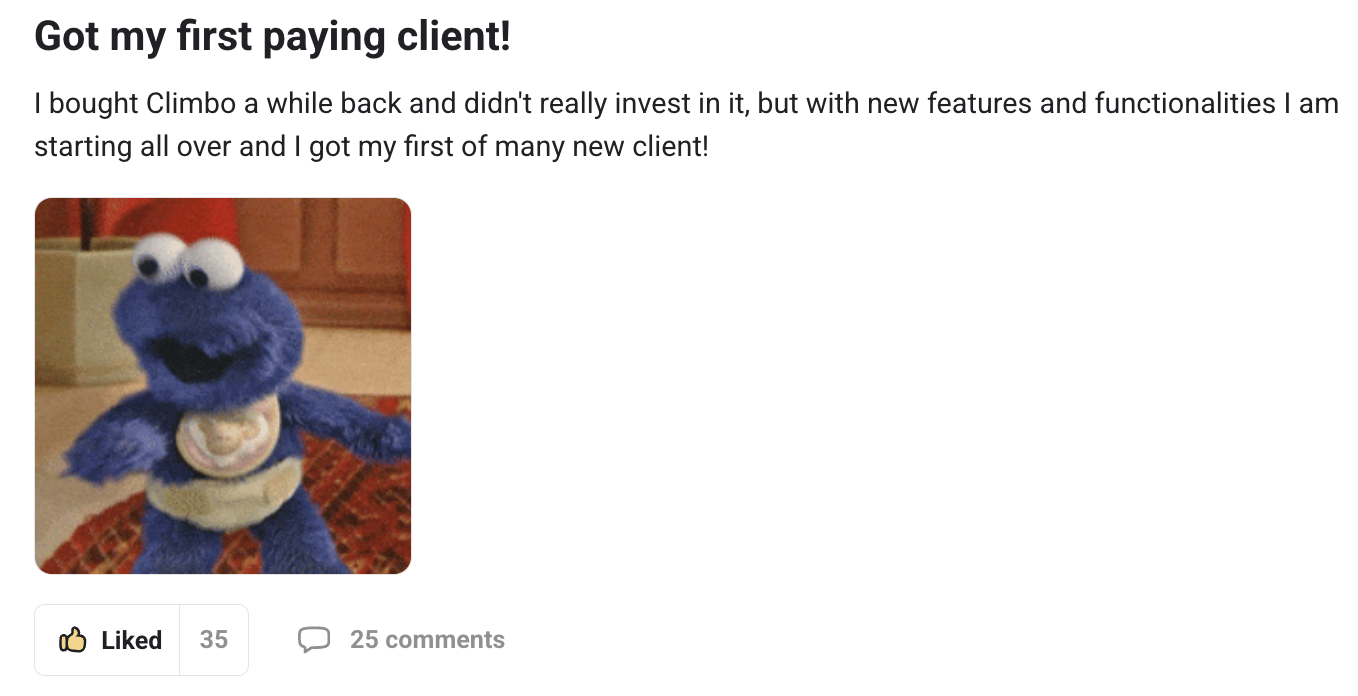 Climbo.com Facebook ad: The first client changes everything
