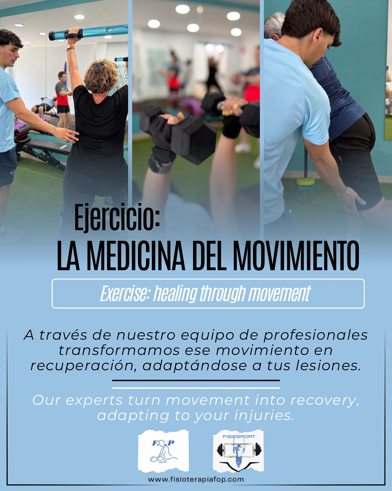 Clinica De Fisioterapia F.O.P Facebook ad: El ejercicio en fisioterapia NO es solo moverse……