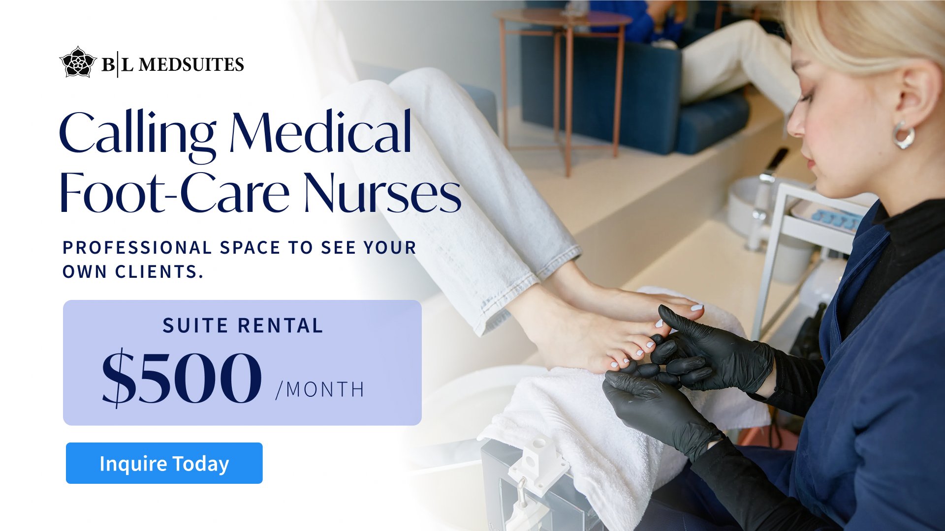 BL Medspa Facebook ad: $500/mo foot-care suite · Book a tour