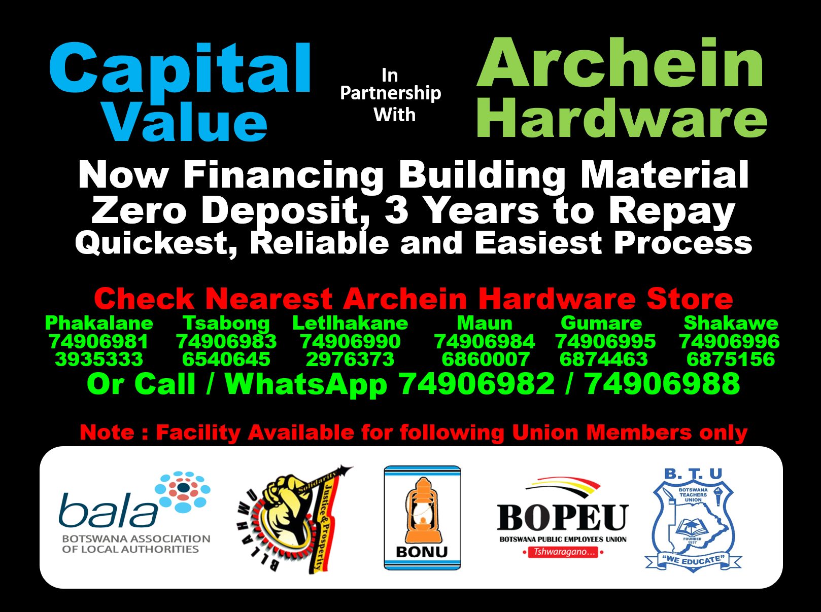 Archein Hardware Facebook ad: Garden Tools, Power Tools, Cargo Belt, Ratchet, Ladder…