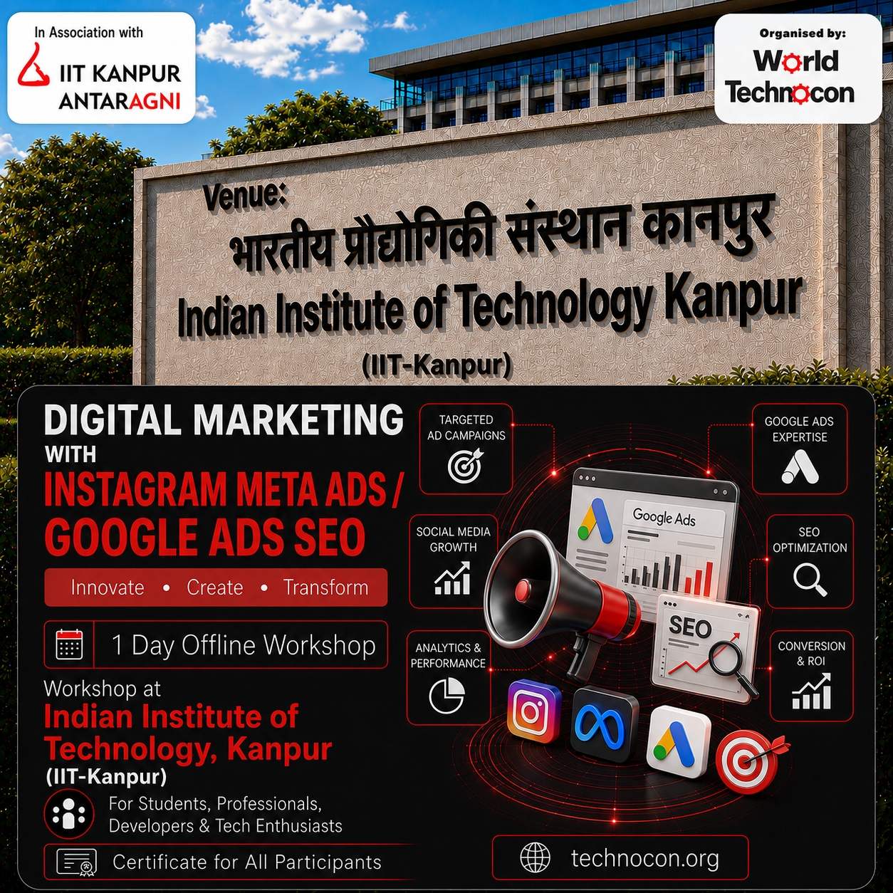 World Technocon Facebook ad: Digital Marketing workshop at IIT Kanpur.
