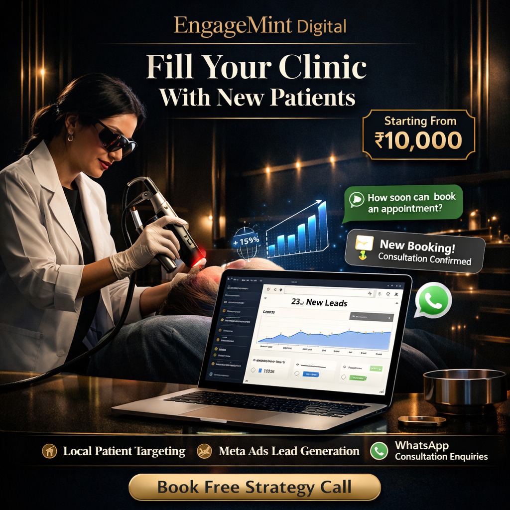 EngageMint Digital Facebook ad: Many dermatology clinics struggle with empty appointment…