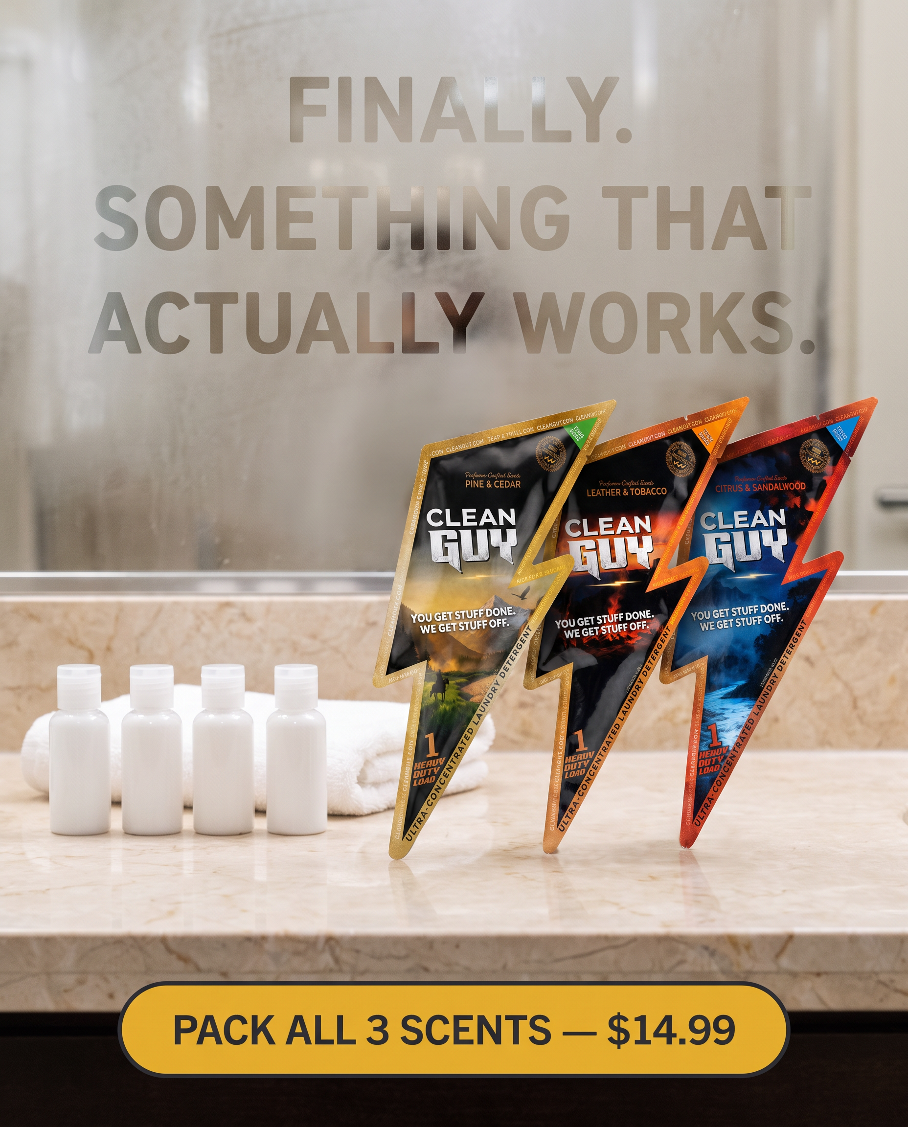 Clean Guy Facebook ad: Masculine Scents. Zero Flower Aisle.