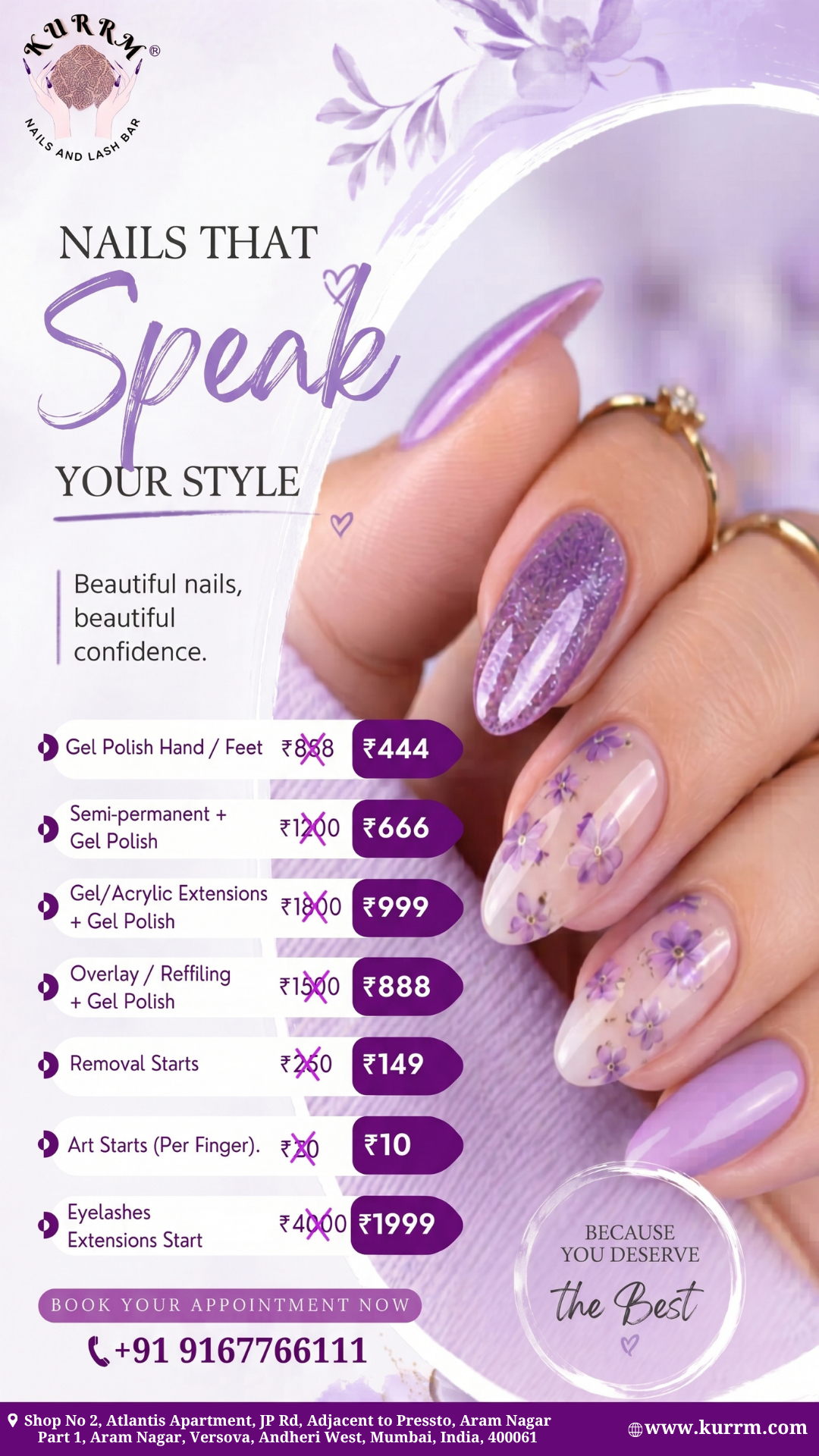 Kurrm nails and lashbar Facebook ad