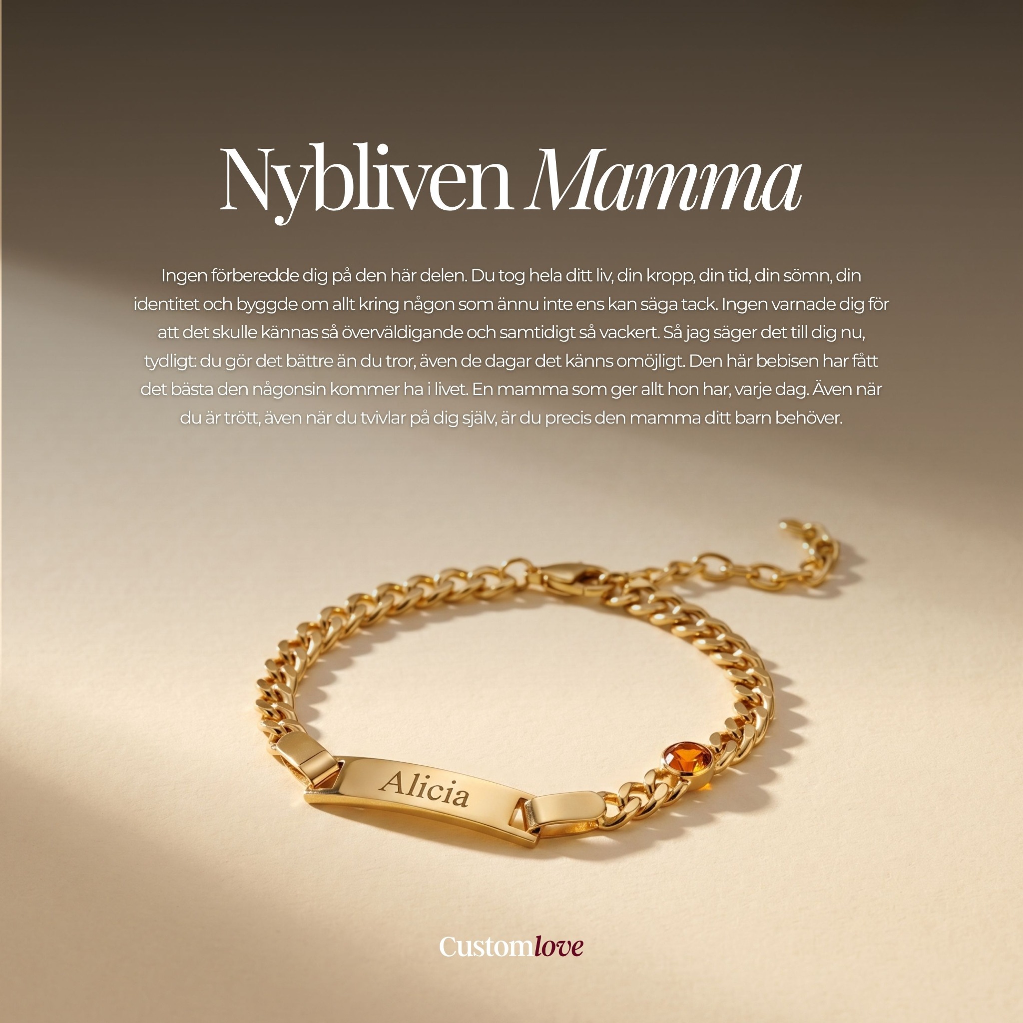 CustomLove Shop Facebook ad: Första mors dag. Fira det rätt.