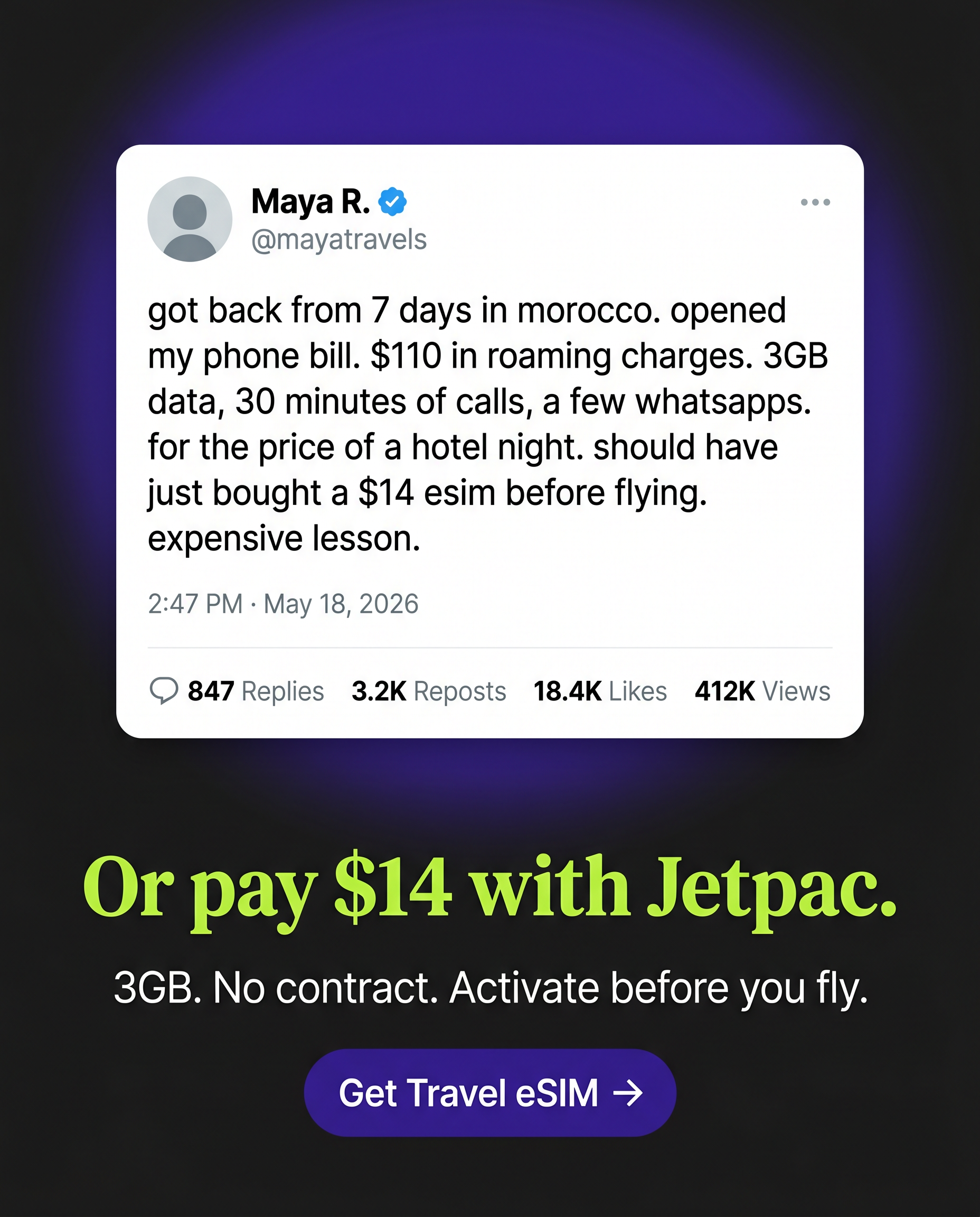 Jetpac Facebook ad