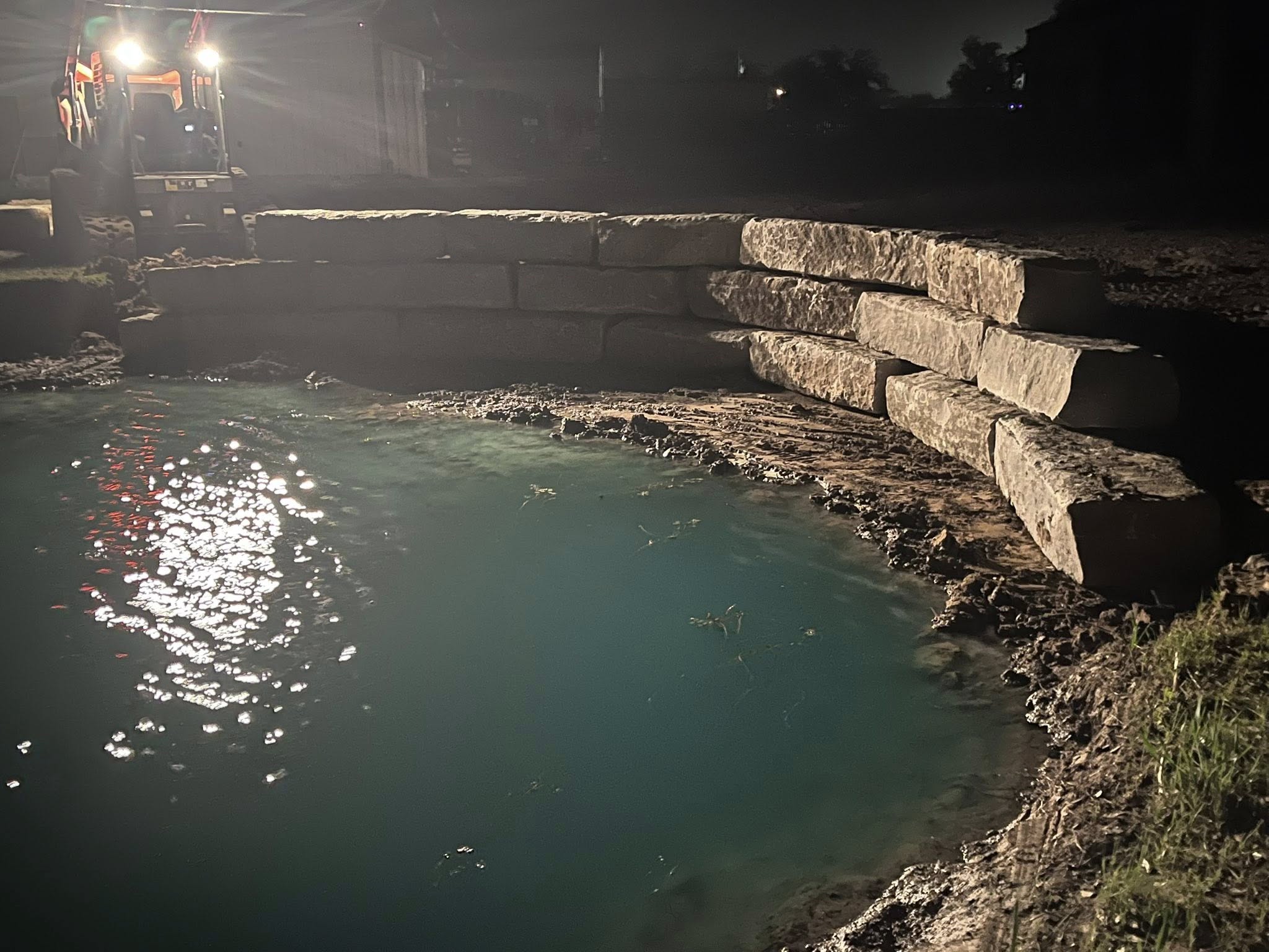 Sunset Stone Company Facebook ad: When it comes to pond construction, durability matters.