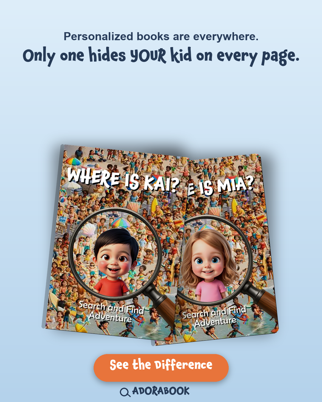 Adorabook Facebook ad: Only one hides YOUR kid