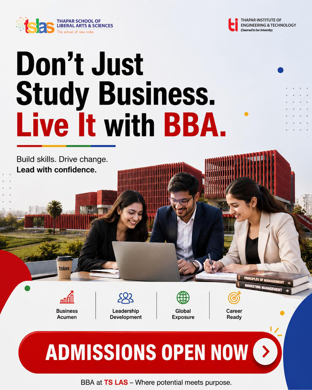 Thapar School of Liberal Arts and Sciences Facebook ad: BBA Admissions 2026 Open Now