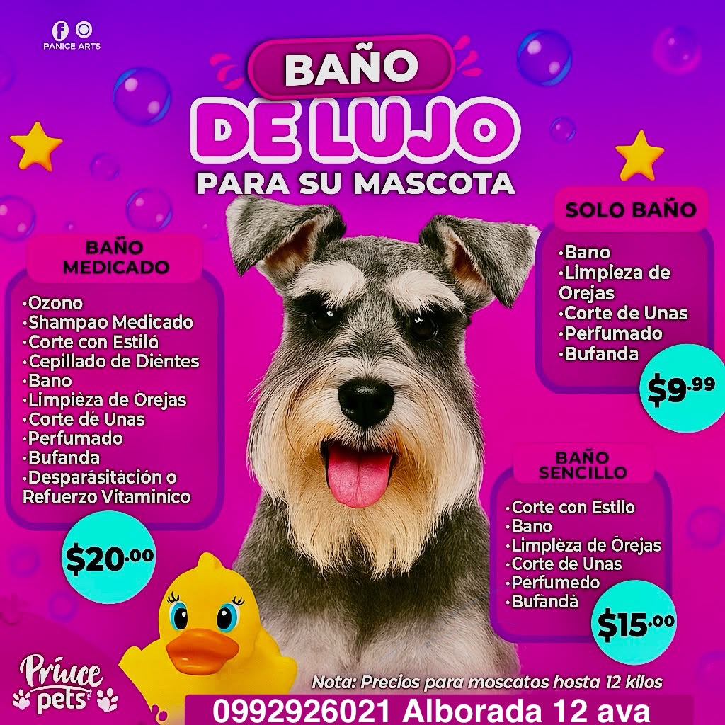 prince pets Facebook ad: ¡Consiente a tu mejor amigo con un baño…