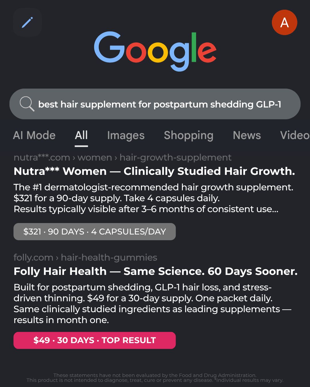 Folly Nutrition Facebook ad