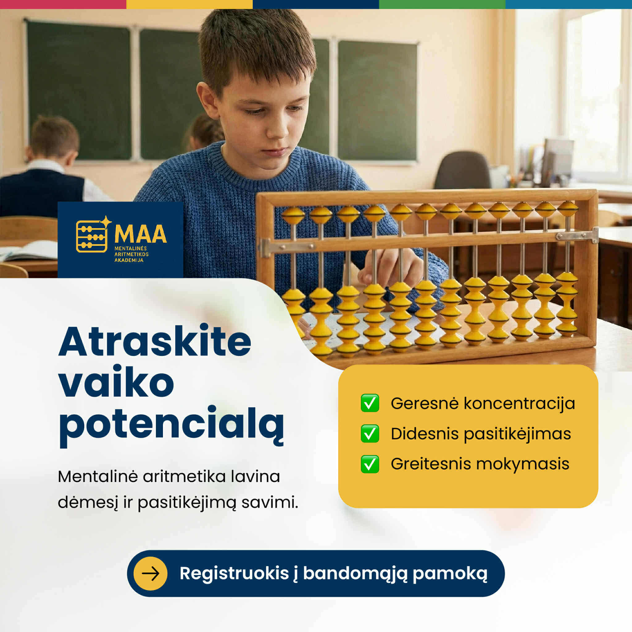Mentalinė Aritmetika Facebook ad: Nemokama bandomoji pamoka Vilniuje, lavink savo vaiko protą!