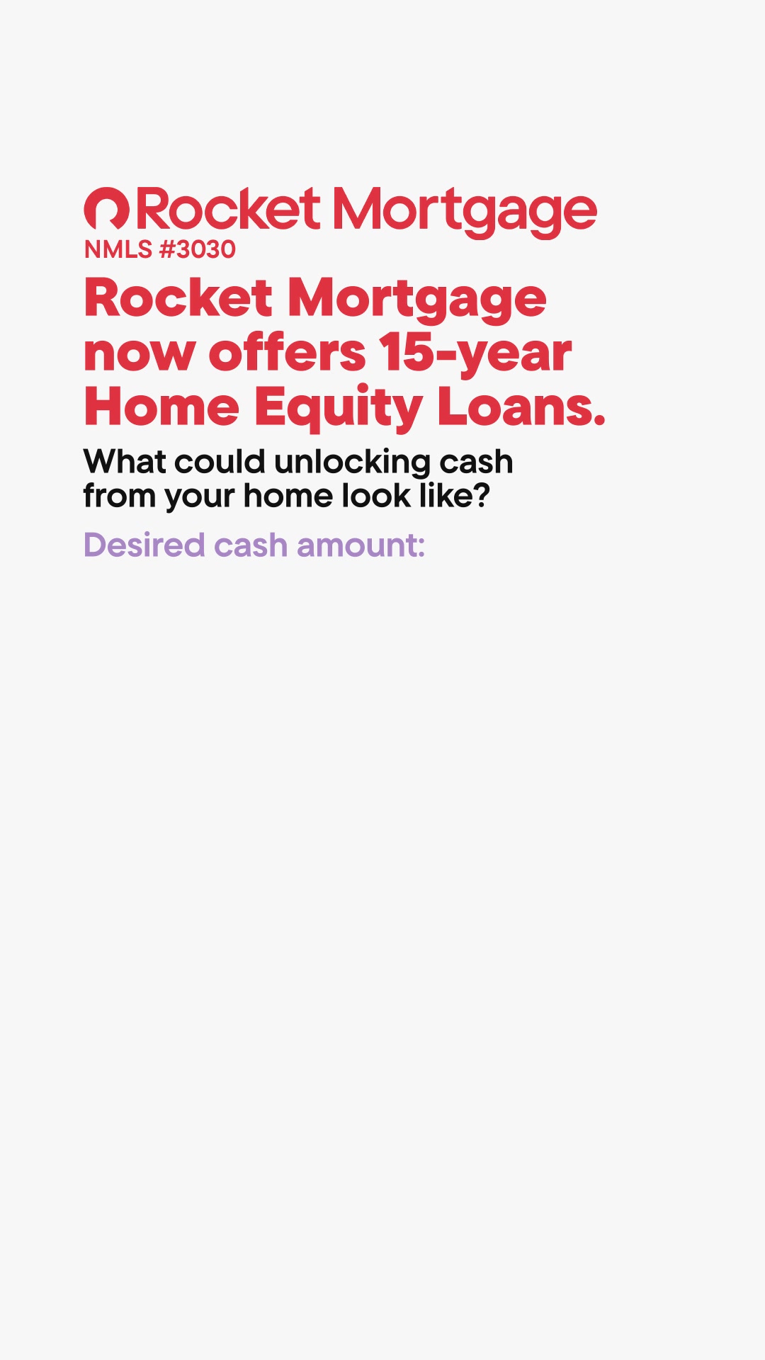 Rocket Facebook ad: 15-Year HELOAN: check with no credit hit