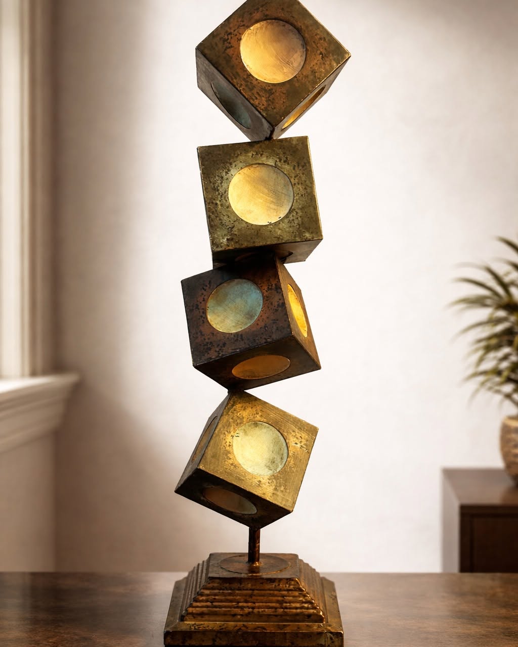 Deena Pierott Facebook ad: Vintage Brutalist Brass Cube Sculpture | Modernist…