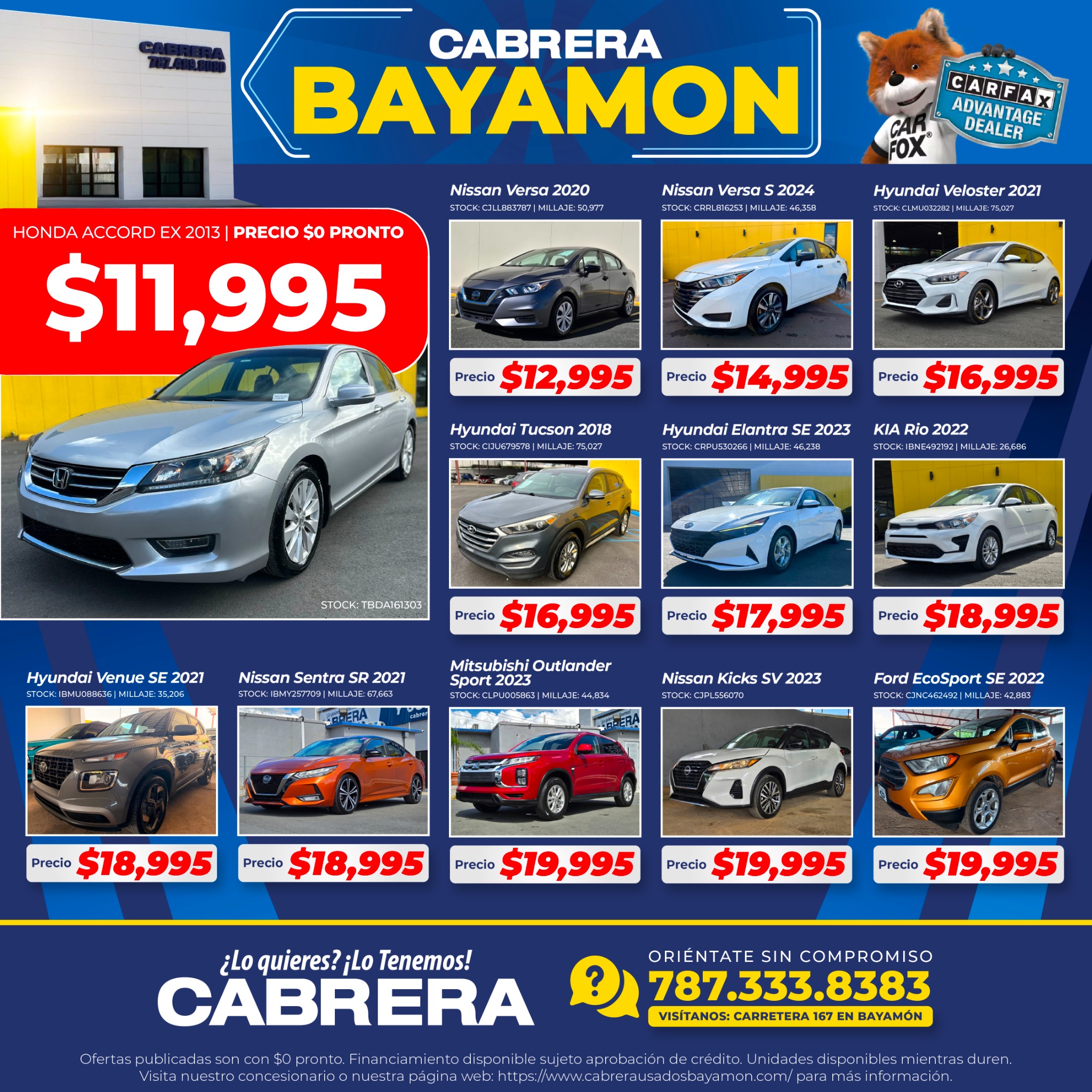 Cabrera Usados Bayamón Facebook ad: Unidades Económicas desde $11,995