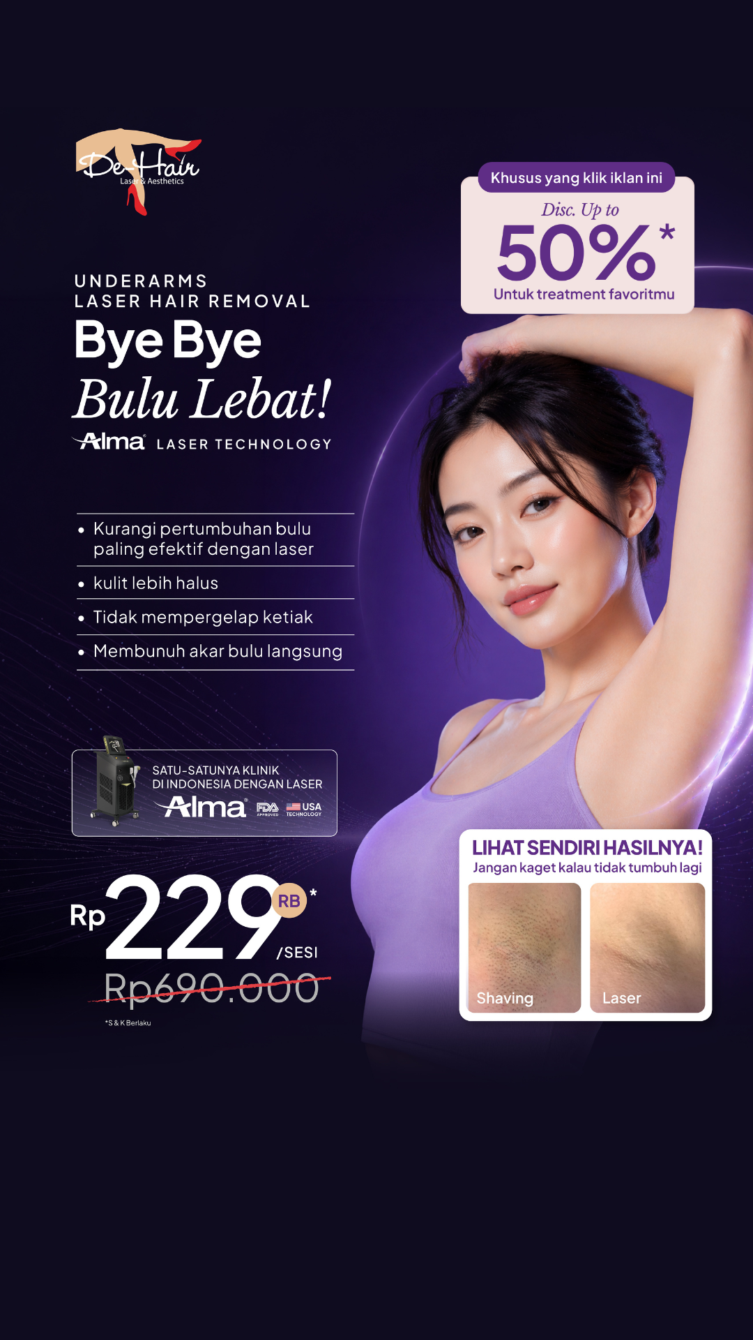De-Hair Laser Hair Removal Facebook ad