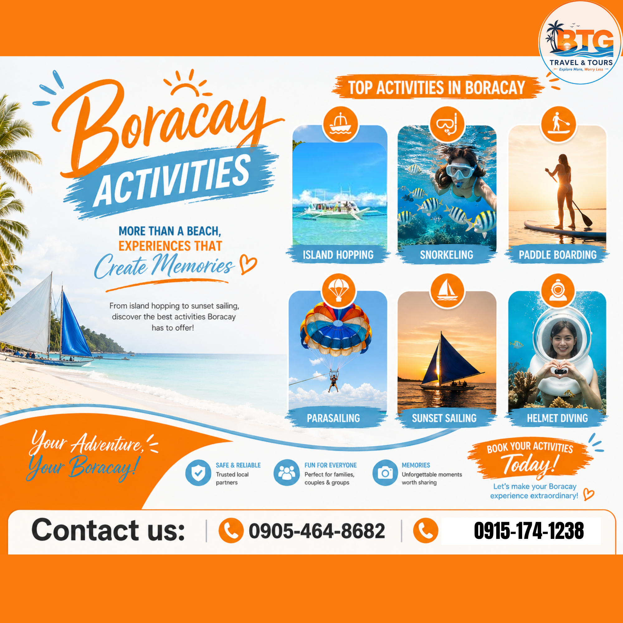 BTG Travel & Tours Facebook ad: Looking for Activities in Boracay Today?
