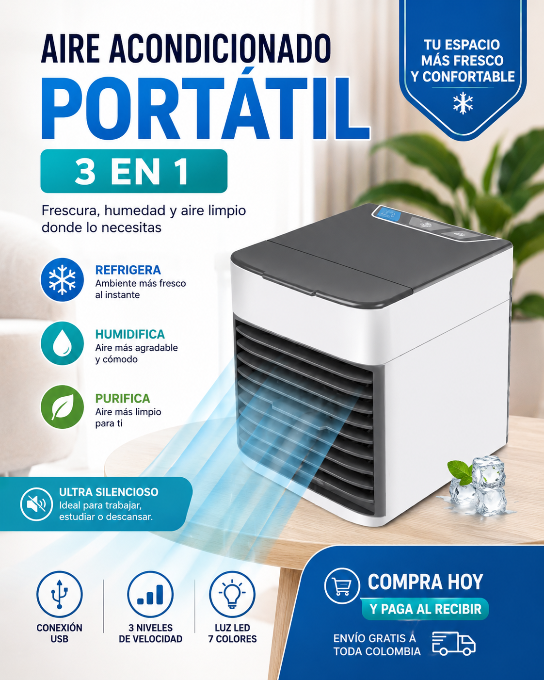 JD Store Facebook ad: Mini Aire Acondicionado Portátil 3 en 1 | Frescura Donde…